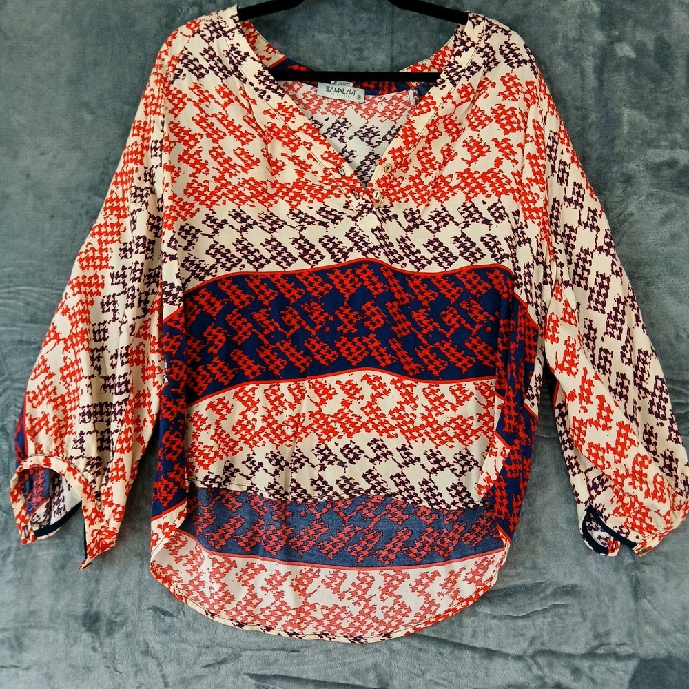 Sam & Lavi Blouse Womens M Sheer Printed Button Made in USA Abstract‎ Colorful